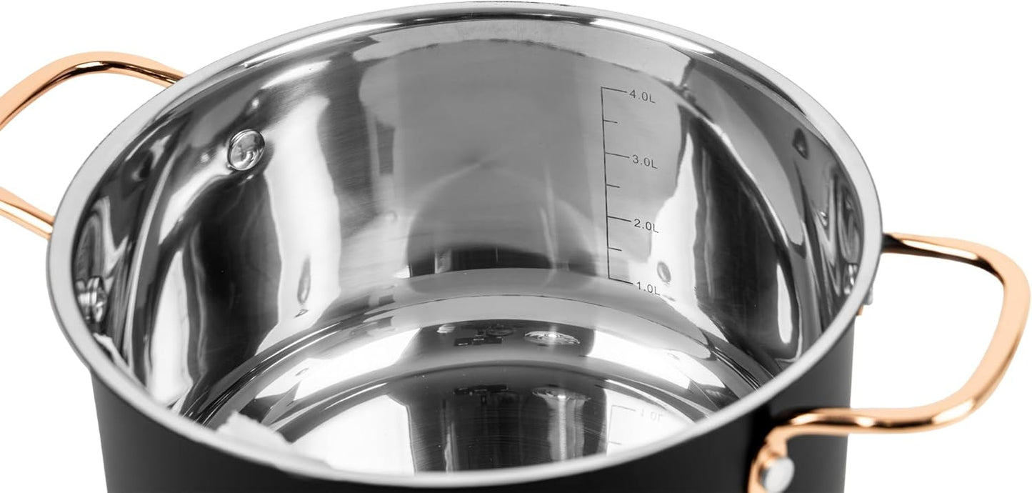 Topfset schwarz, Edelstahl 3-Teilig für alle Herdarten.