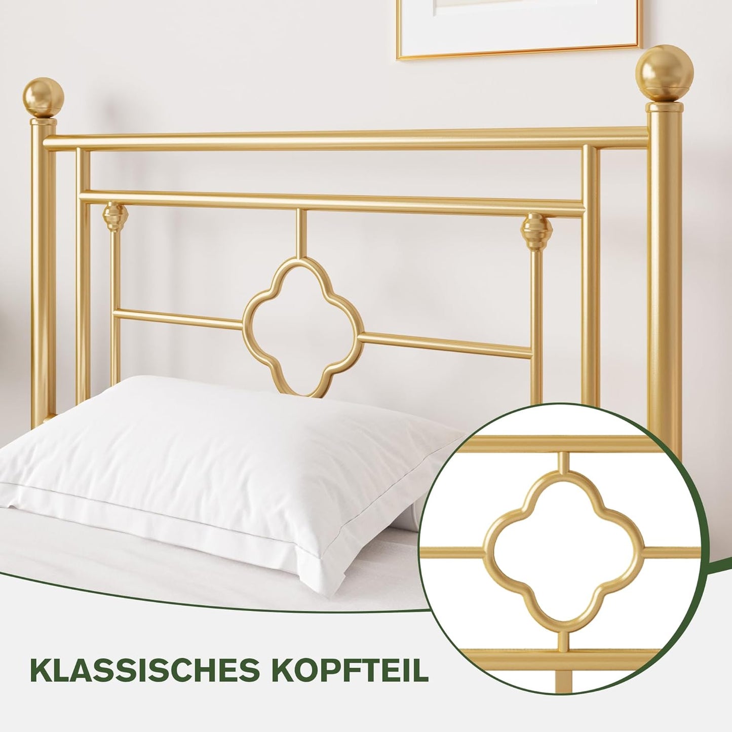 Love it! Metallbettgestell 90 X 200 cm, Bett mit Kopfteil und Lattenrost in Goldfarbe.