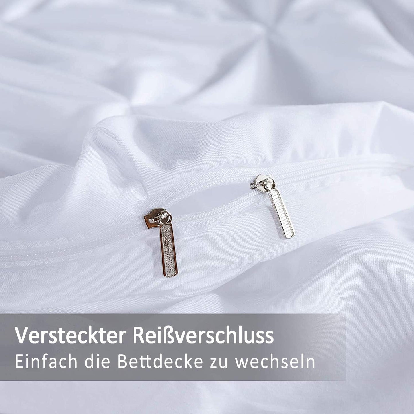Weiß Bettwäsche 200X220Cm Plisseefalten Wendebettwäsche Set mit Reißverschluss und 2 Kissenbezug 80X80Cm