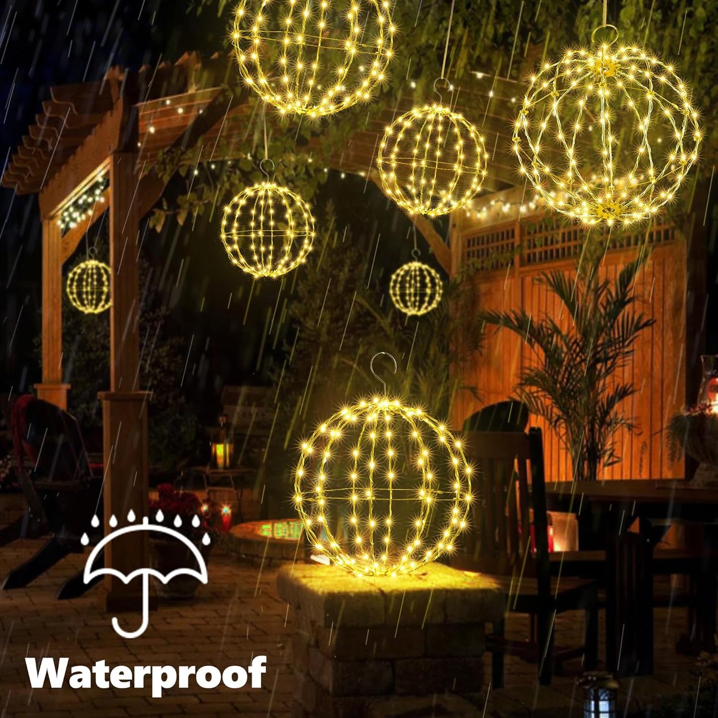 Kugel Lichter Timer 33Cm 144 LED Und 28Cm 120 LED Leuchtkugel Weihnachtsdeko Außen (2 Stück,Warmweiß)