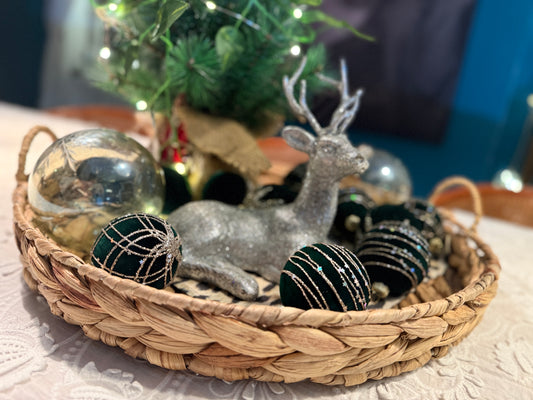 12 Samt-Weihnachtskugeln  mit Diamant-Pailletten