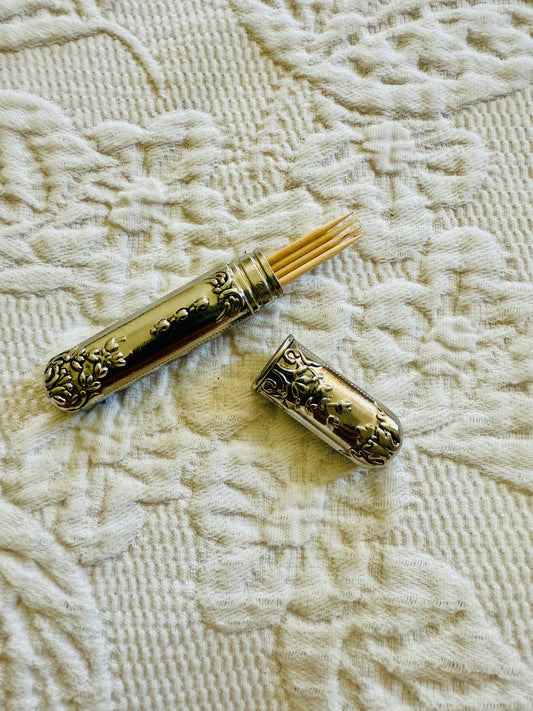 Tragbare Vintage Zahnstocherbox aus Edelstahl