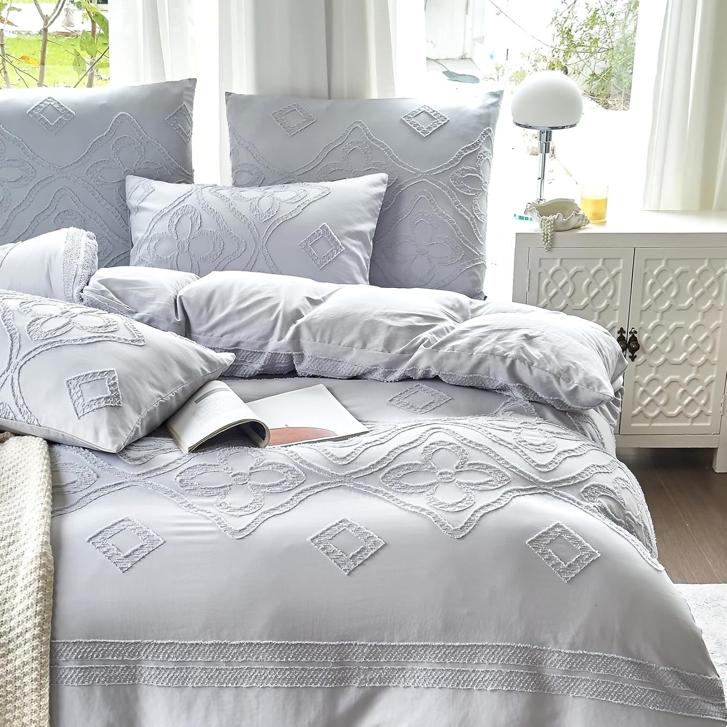 Boho Bettwäsche Set  (Hypoalergene Bettwäsche) mit Kissen Weiß / Bügelfrei  135X200 cm 