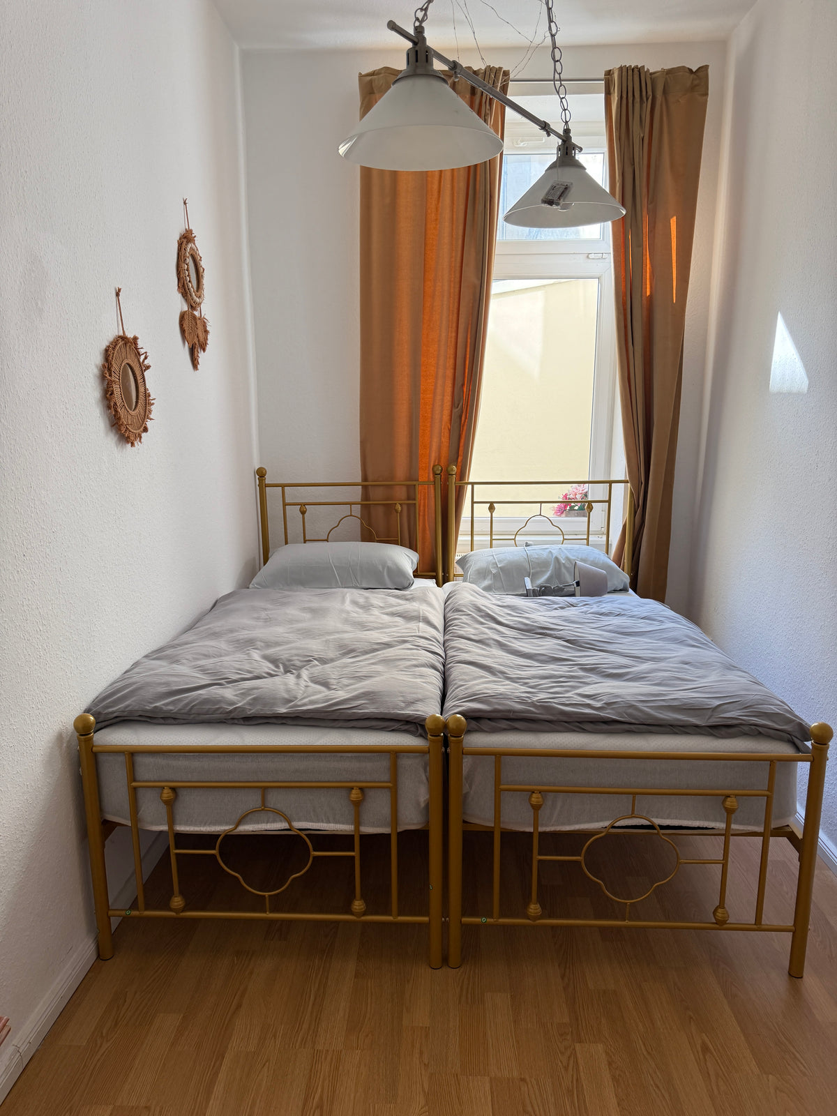 Metallbett mit Blumen-Kopfteil, Gold, 90×200 cm