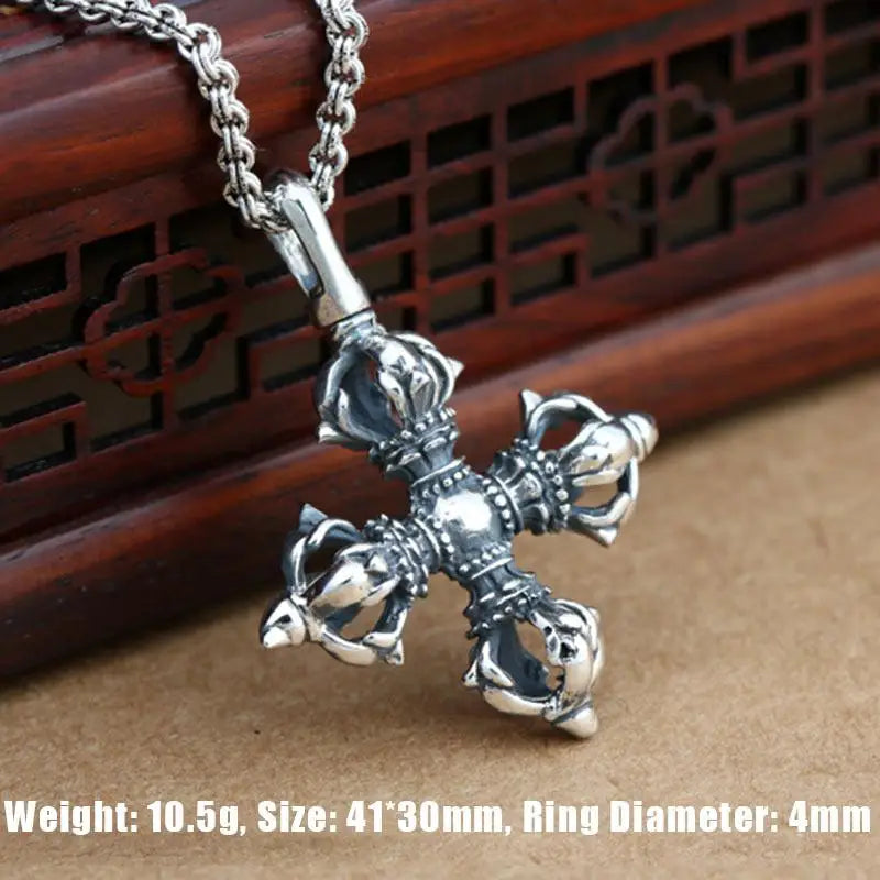 Anhänger Aus 925Er-Sterlingsilber, Kreuz, Vajra-Pullover-Kettenanhänger Für Männer Und Frauen, Buddha-Schmuck