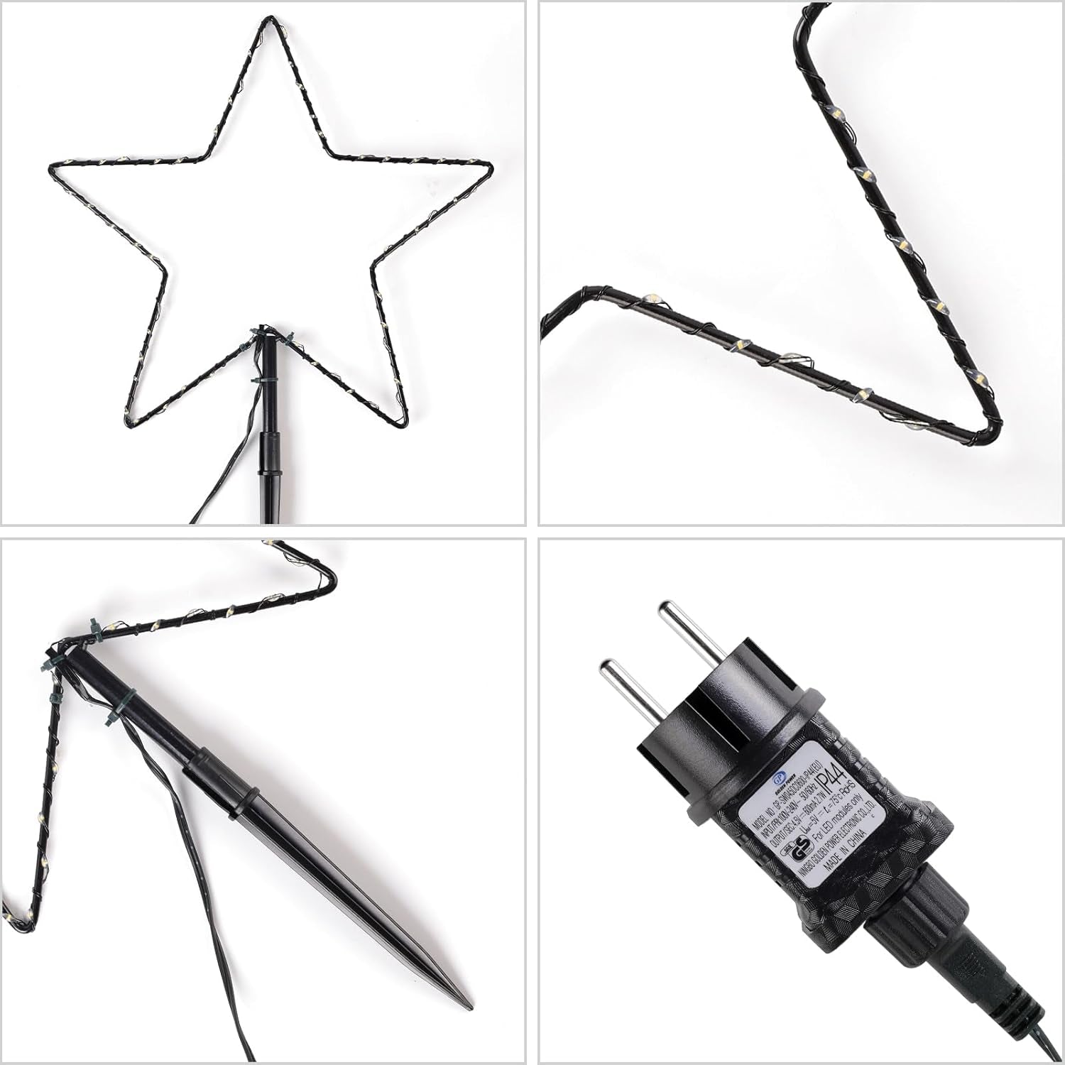 SALCAR 5M Weihnachtsbeleuchtung Außen, 6Er Pack LED Stern Weihnachtsdeko Garten, Außenbeleuchtung Stableuchte Mit Erdspieß, Schwarze Sterne, Warmweiß