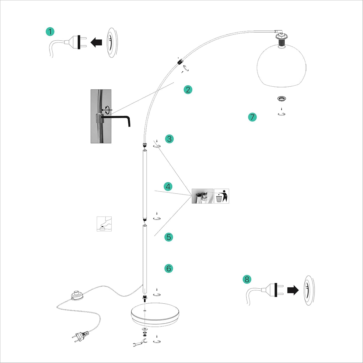 Brilliant Lampe Vessa Bogenstandleuchte 1, 7M Chrom/Weiß