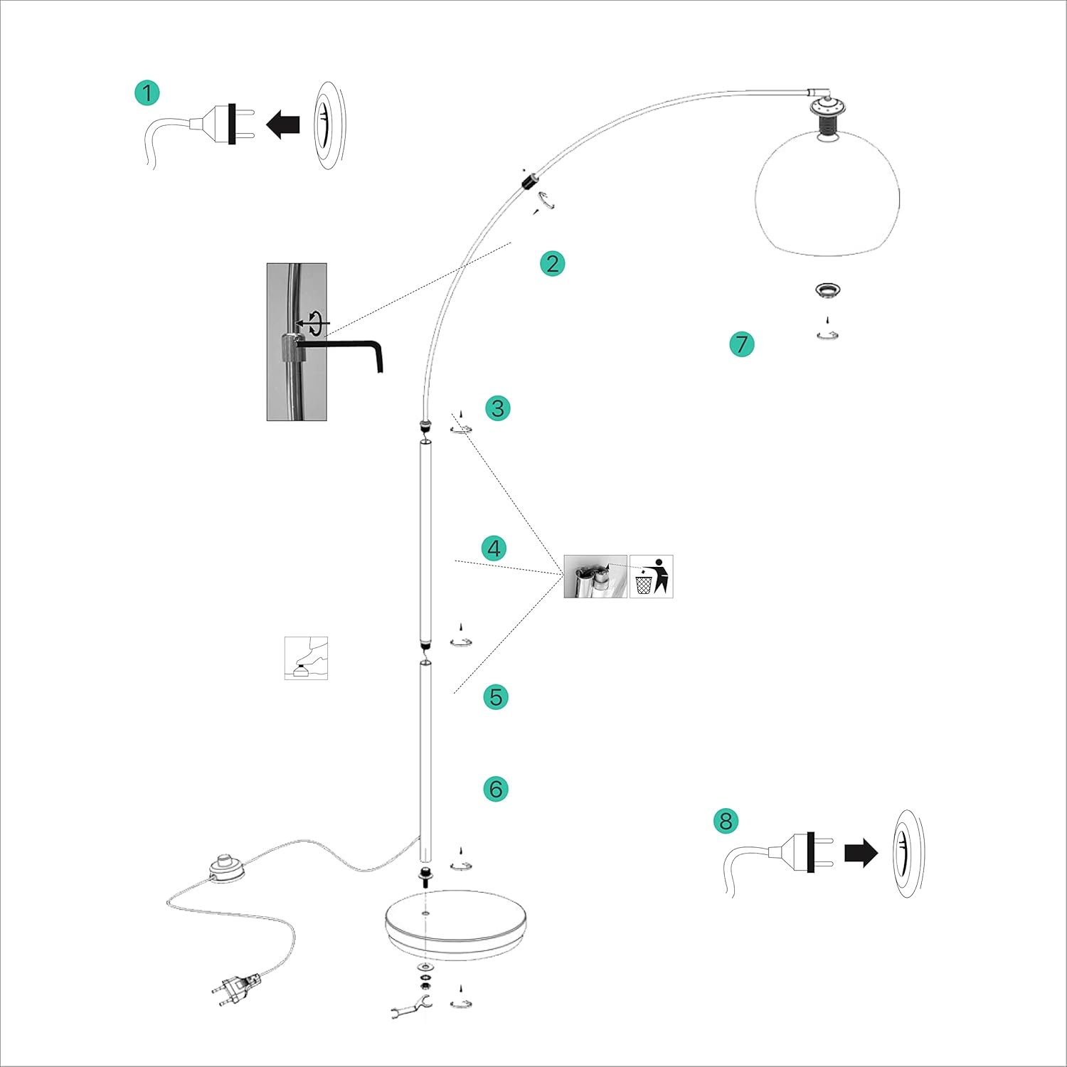 Brilliant Lampe Vessa Bogenstandleuchte 1, 7M Chrom/Weiß