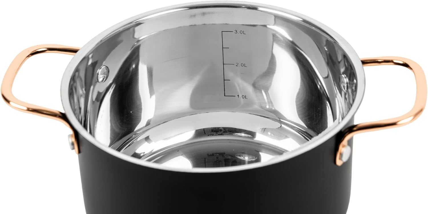 Topfset schwarz,  Edelstahl 3-Teilig für alle Herdarten.