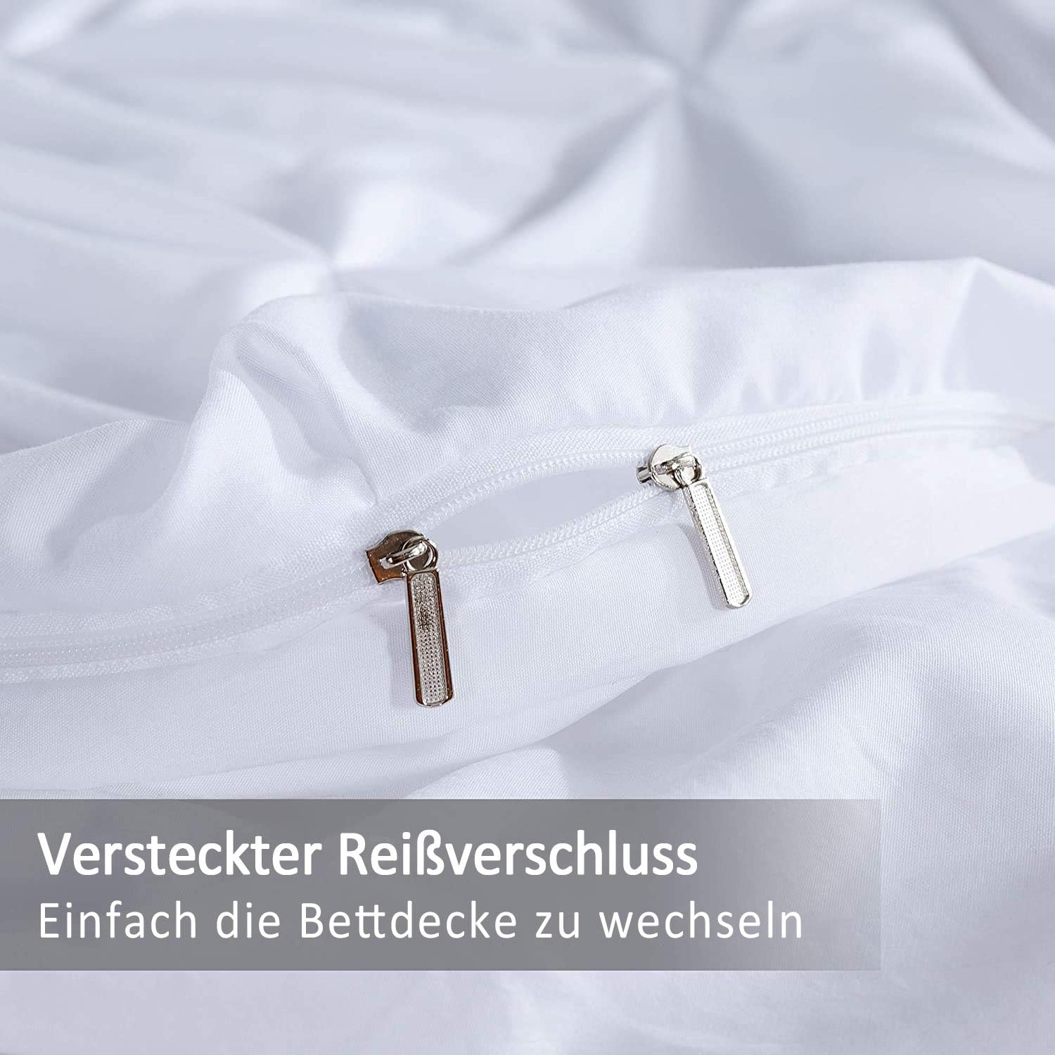 Weiß Bettwäsche 200X220Cm  Plisseefalten Wendebettwäsche Set mit Reißverschluss und 2 Kissenbezug 80X80Cm
