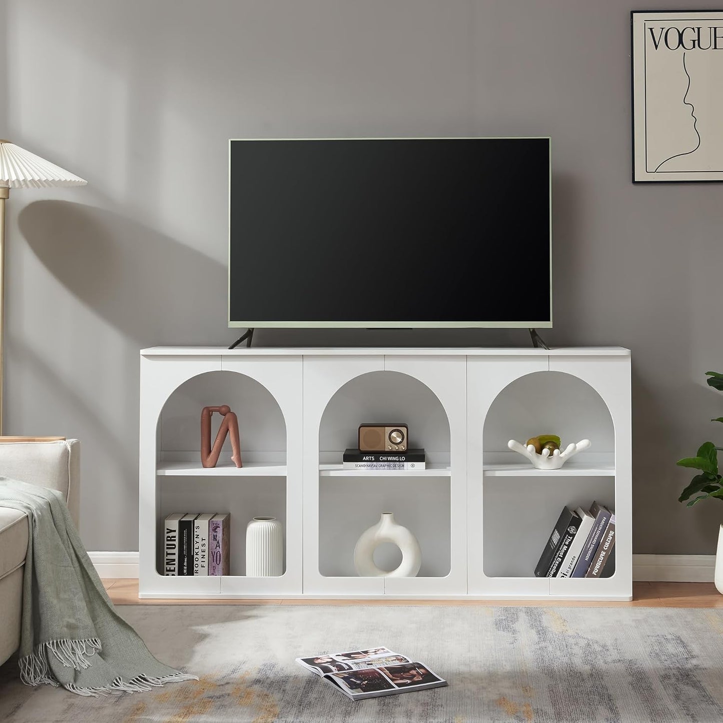  Buffetschrank / Sideboard mit 6 Fächern offen 160 X 30 X 80 cm  Weiß.