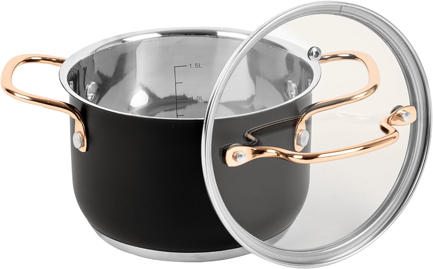 Topfset schwarz,  Edelstahl 3-Teilig für alle Herdarten.