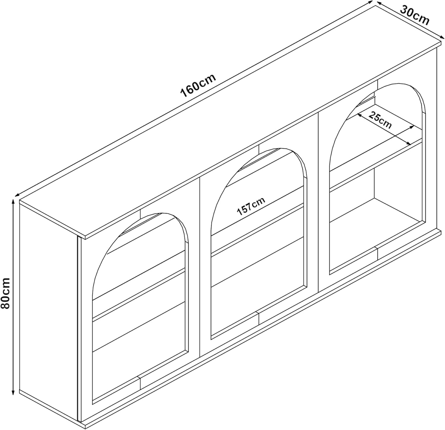  Buffetschrank / Sideboard mit 6 Fächern offen 160 X 30 X 80 cm  Weiß.