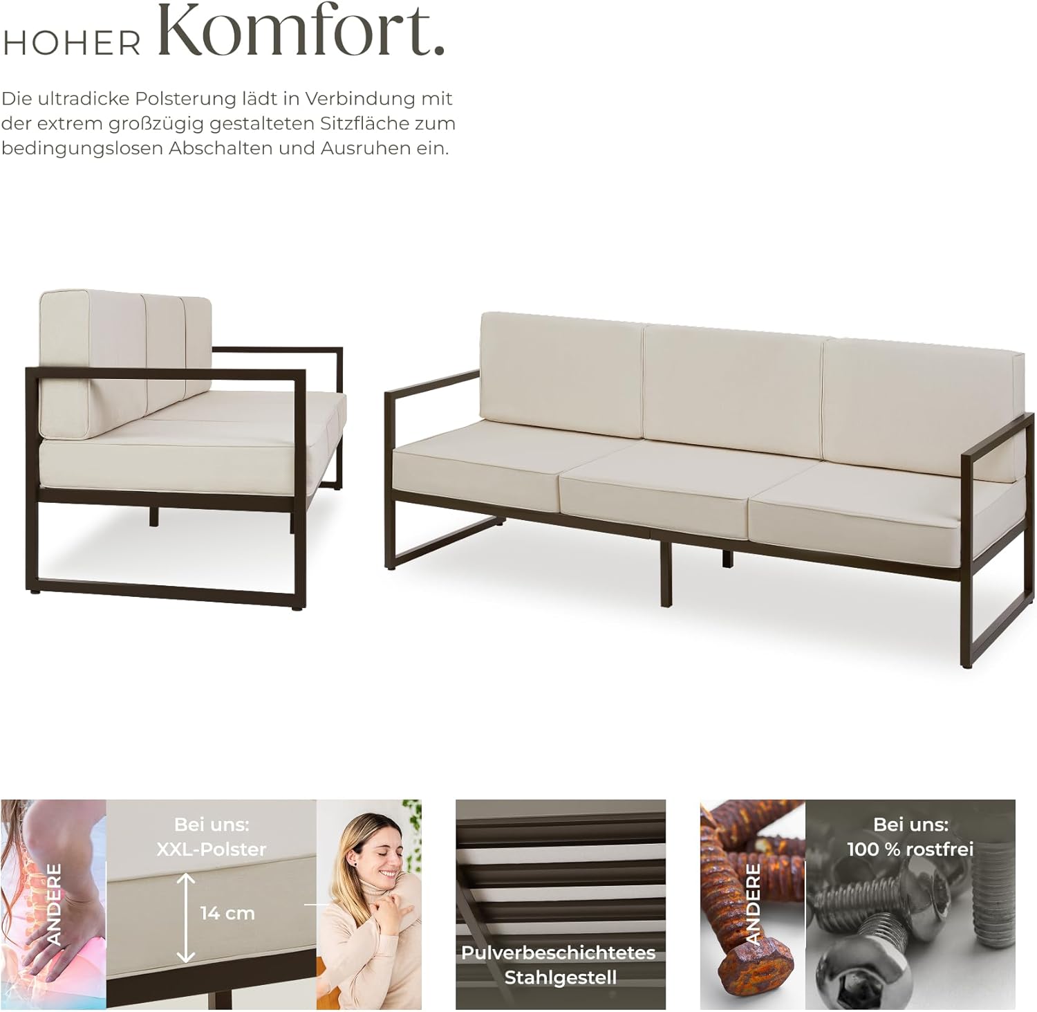 In,- and Outdoor Lounge Sofa , Wasserabweisend . 3 Sitzplätze 210 x 78 x 85 cm