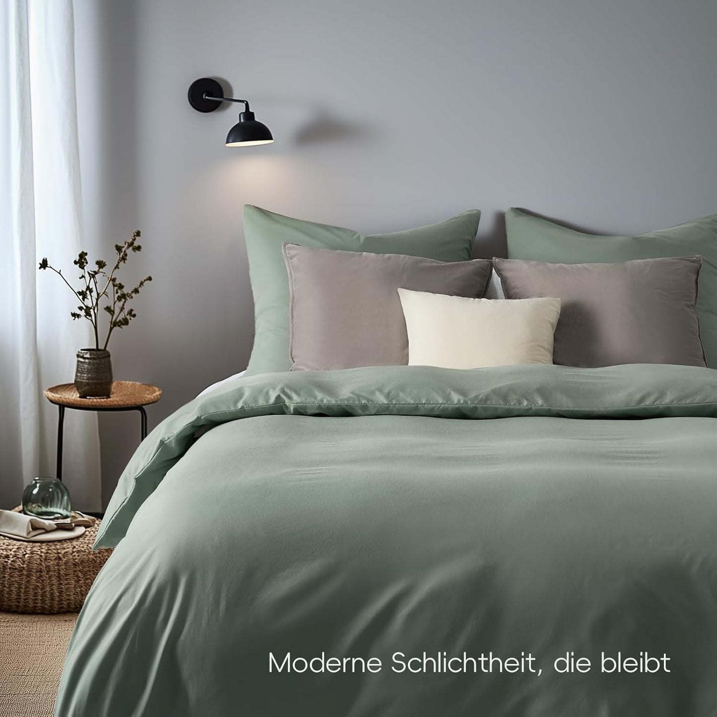 Bettwäsche 135X200 Salbeigrün Frühling，Bettwäsche-Sets Einzelbett 1 Bettbezug 135 X 200 + 1 Kissenbezuge 80X80 Cm,Mikrofaser Bettwäsche 135X200 Kinder Mädchen Einfarbig Mit Reißverschluss