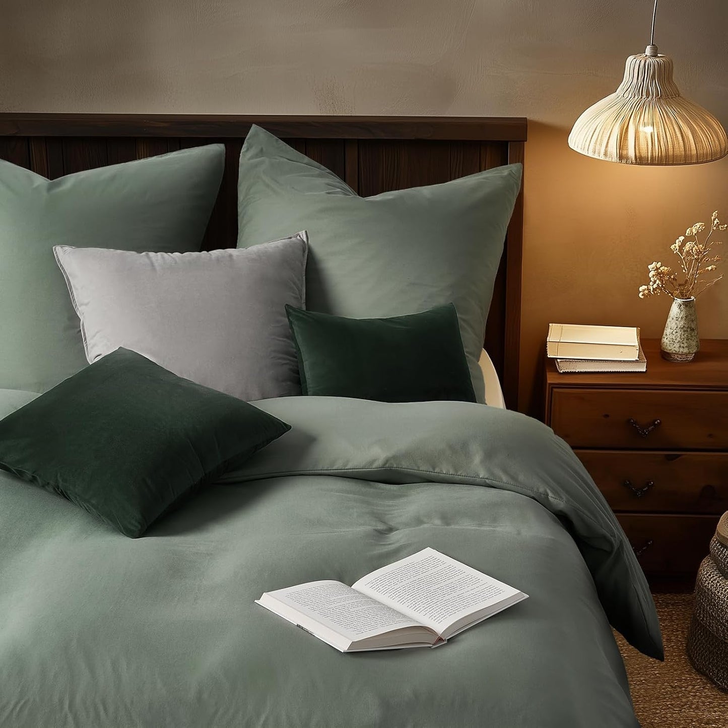 Bettwäsche 135X200 Salbeigrün Frühling，Bettwäsche-Sets Einzelbett 1 Bettbezug 135 X 200 + 1 Kissenbezuge 80X80 Cm,Mikrofaser Bettwäsche 135X200 Kinder Mädchen Einfarbig Mit Reißverschluss