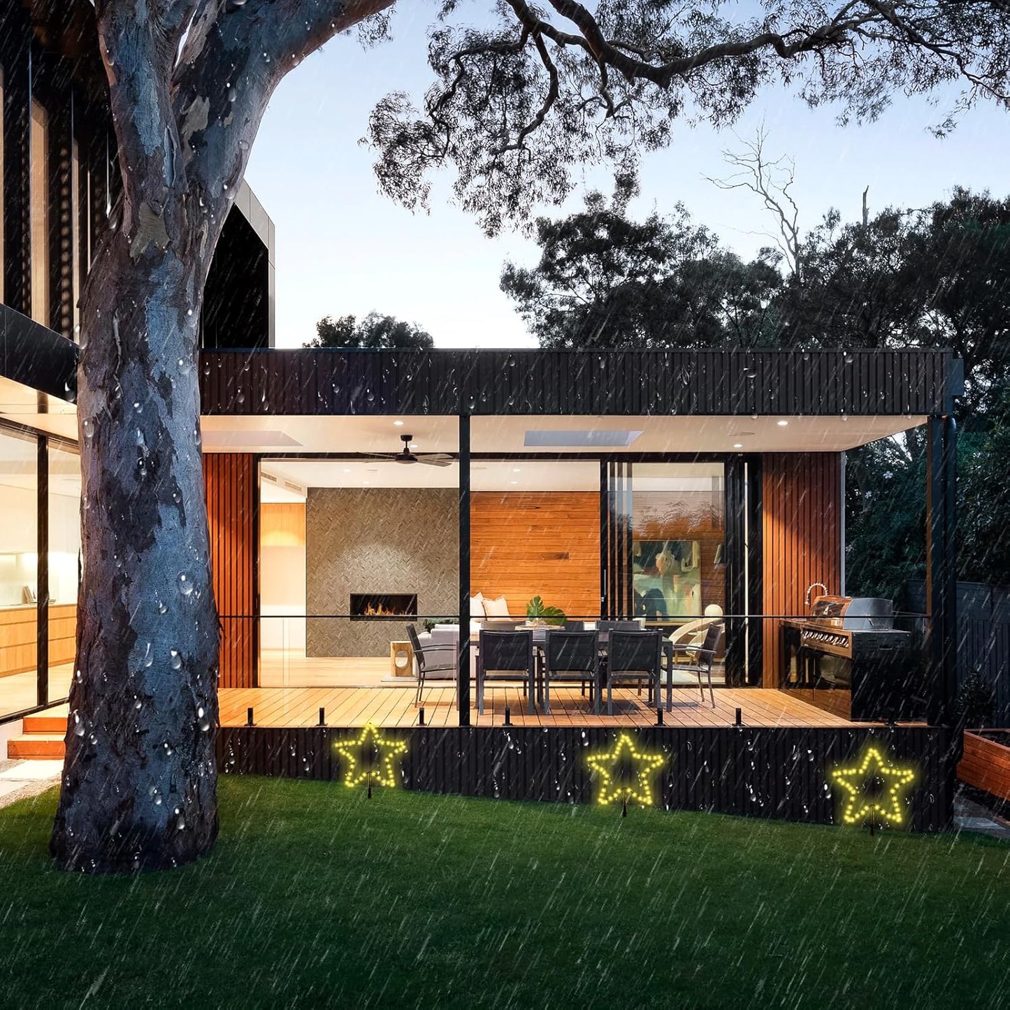 SALCAR 5M Weihnachtsbeleuchtung Außen, 6Er Pack LED Stern Weihnachtsdeko Garten, Außenbeleuchtung Stableuchte Mit Erdspieß, Schwarze Sterne, Warmweiß