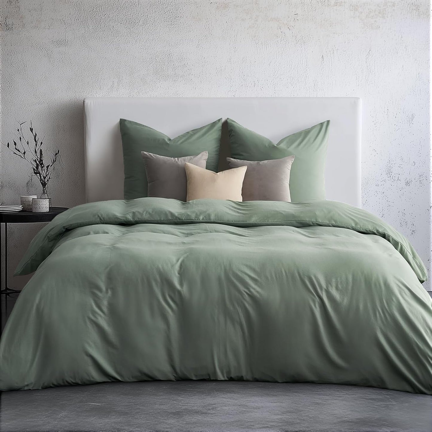 Bettwäsche 135X200 Salbeigrün Frühling，Bettwäsche-Sets Einzelbett 1 Bettbezug 135 X 200 + 1 Kissenbezuge 80X80 Cm,Mikrofaser Bettwäsche 135X200 Kinder Mädchen Einfarbig Mit Reißverschluss