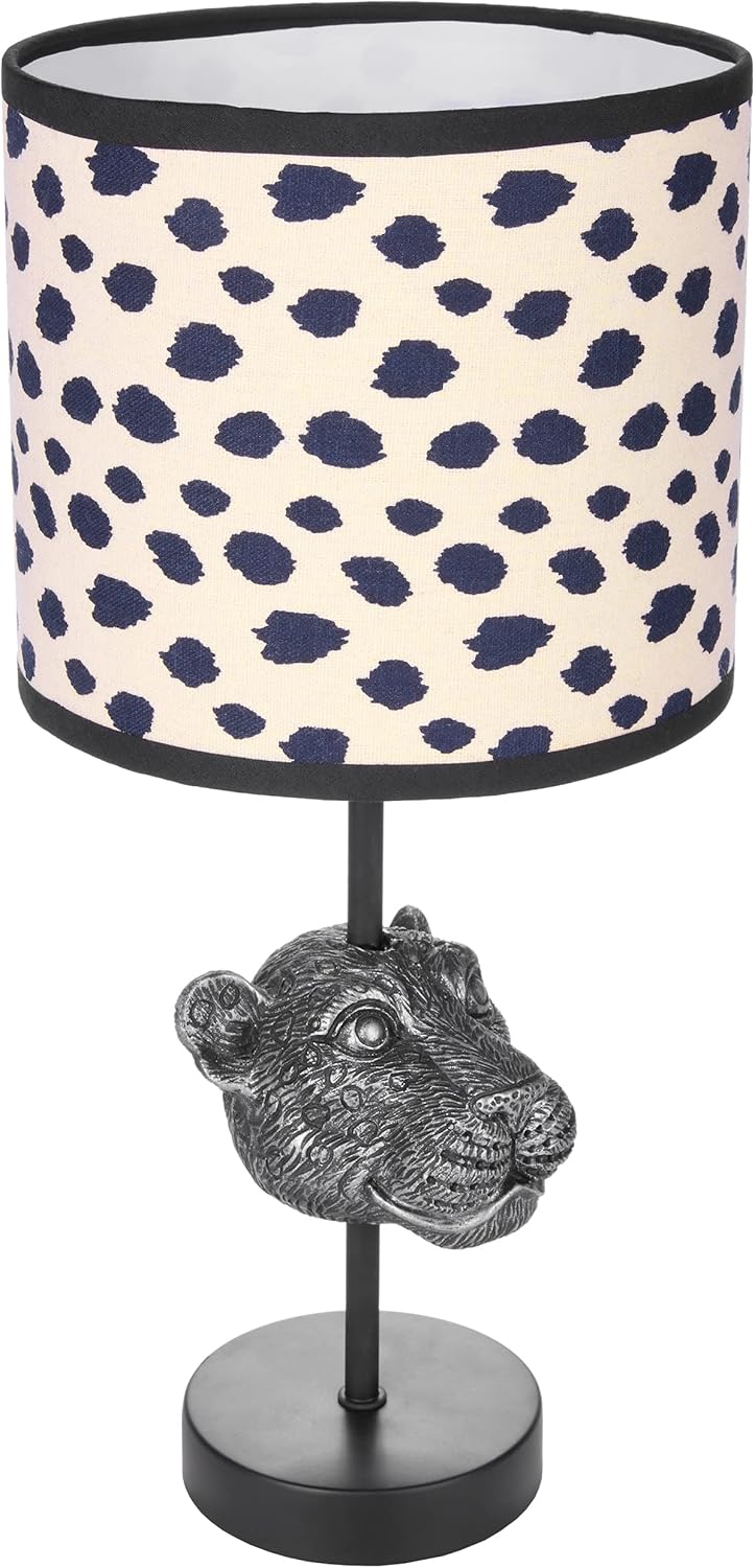  Nachttischlampe Leopard - Tischleuchte Mit  Fuß Und Stoffschirm - 40 Cm Höhe, Schwarz Beige Gepunktet