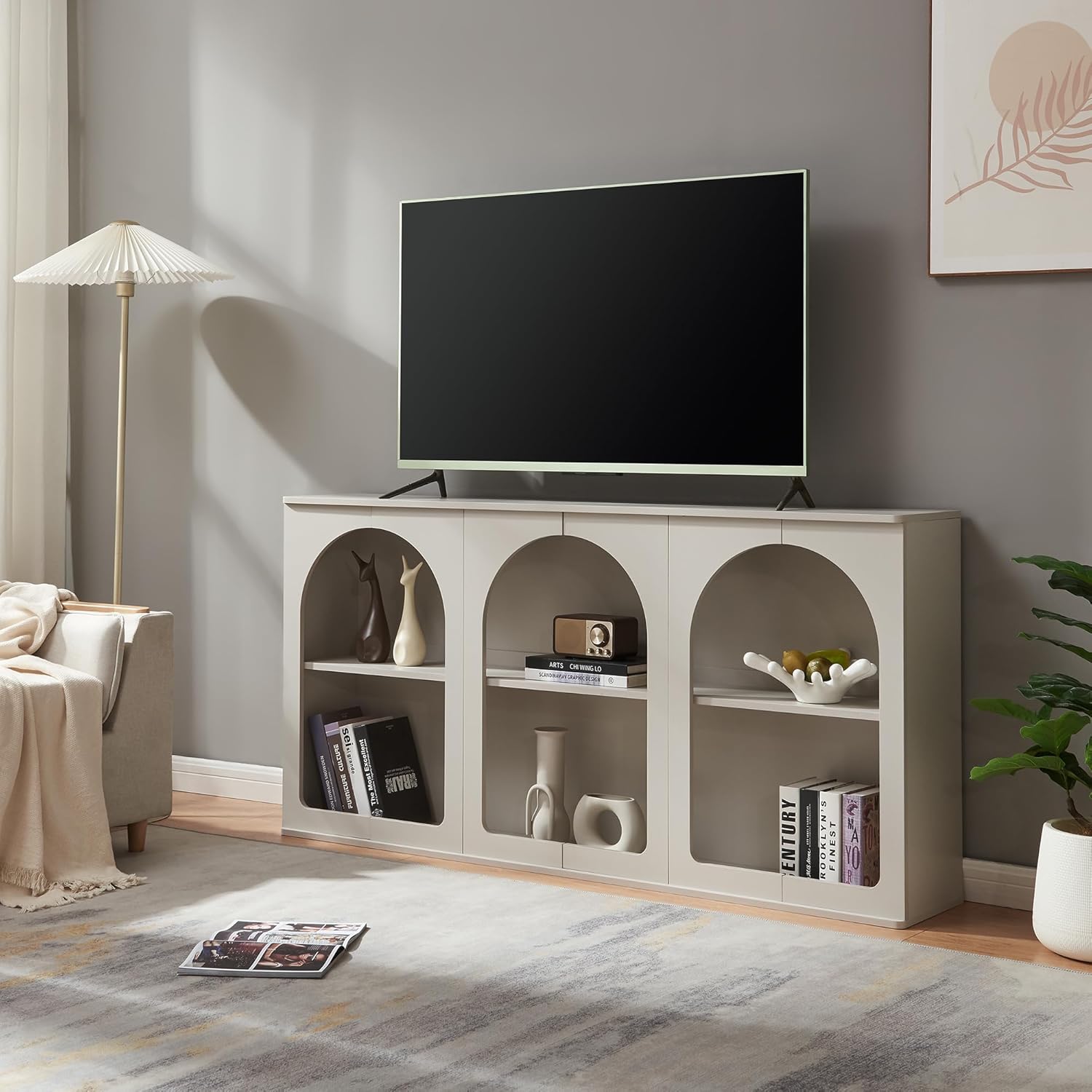  Buffetschrank / Sideboard mit 6 Fächern offen 160 X 30 X 80 cm  Weiß.