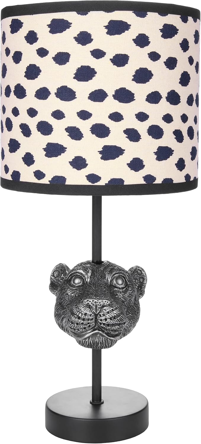  Nachttischlampe Leopard - Tischleuchte Mit  Fuß Und Stoffschirm - 40 Cm Höhe, Schwarz Beige Gepunktet