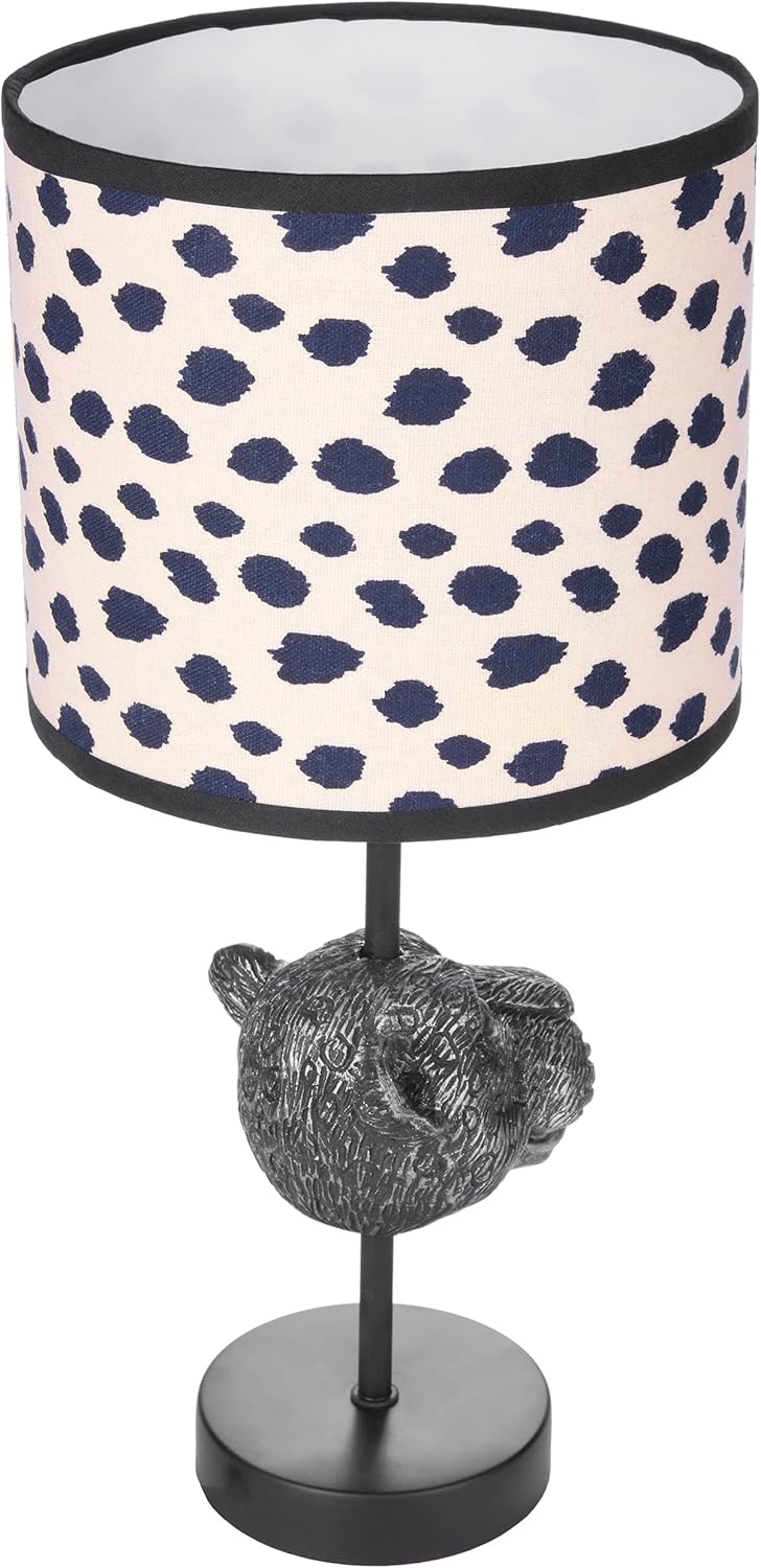  Nachttischlampe Leopard - Tischleuchte Mit  Fuß Und Stoffschirm - 40 Cm Höhe, Schwarz Beige Gepunktet