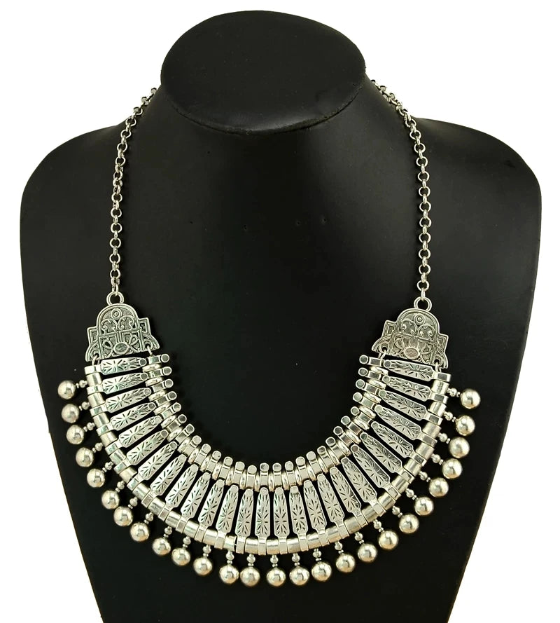 Gypsy Boehmian Hippie-Kragen-Halsketten Für Frauen, Große Klobige Tibetische Silber-Metall-Halskette, Festival, Türkische Party-Schmuck, Geschenk