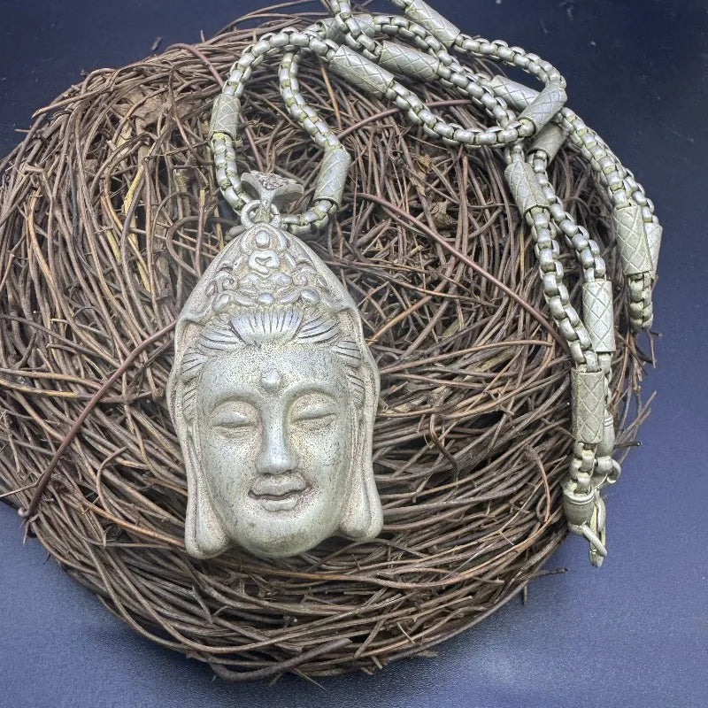  Buddha Kette mit antikem Finish (60 cm Kette) aus tibetischem Silber.
