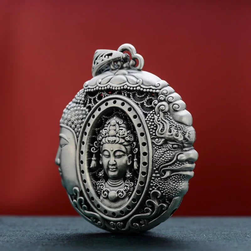 Neue Silber Farbe Ein Gedanken, Buddha Werden Zauber Pullover Kette Lange Retro Halskette Große Anhänger Schmuck Schmuck