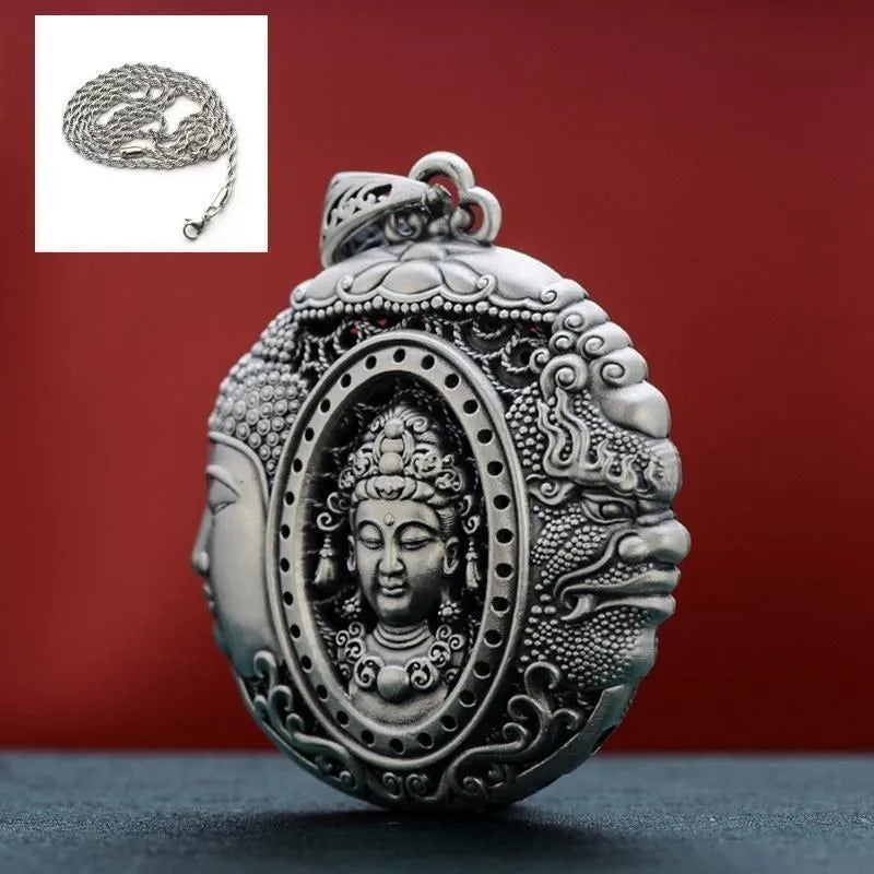 Mein persönlicher Favorit ! Retro Buddah Amulette mit langer Kette. ( Edelstahl versilbert )