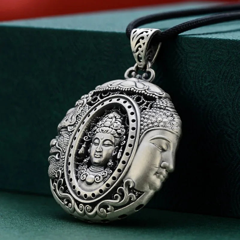 Neue Silber Farbe Ein Gedanken, Buddha Werden Zauber Pullover Kette Lange Retro Halskette Große Anhänger Schmuck Schmuck