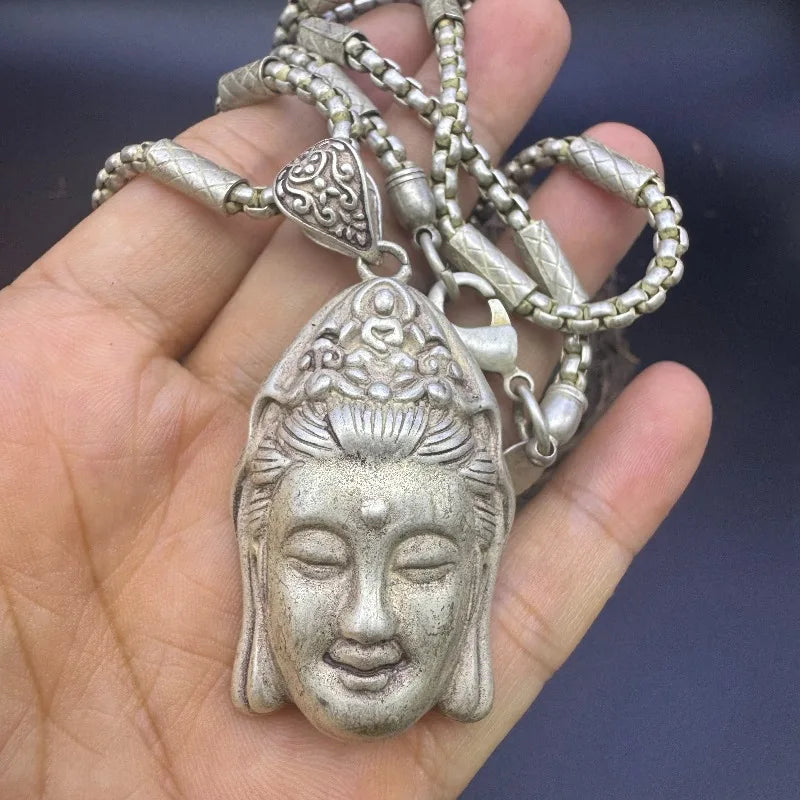  Buddha Kette mit antikem Finish (60 cm Kette) aus tibetischem Silber.