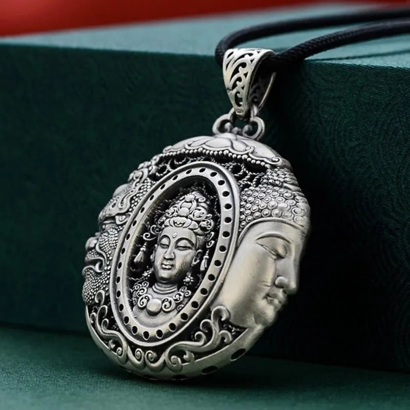 Mein persönlicher Favorit ! Retro Buddah Amulette mit langer Kette. ( Edelstahl versilbert )