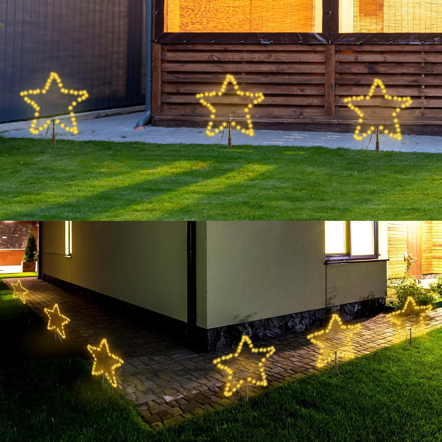 SALCAR 5M Weihnachtsbeleuchtung Außen, 6Er Pack LED Stern Weihnachtsdeko Garten, Außenbeleuchtung Stableuchte Mit Erdspieß, Schwarze Sterne, Warmweiß