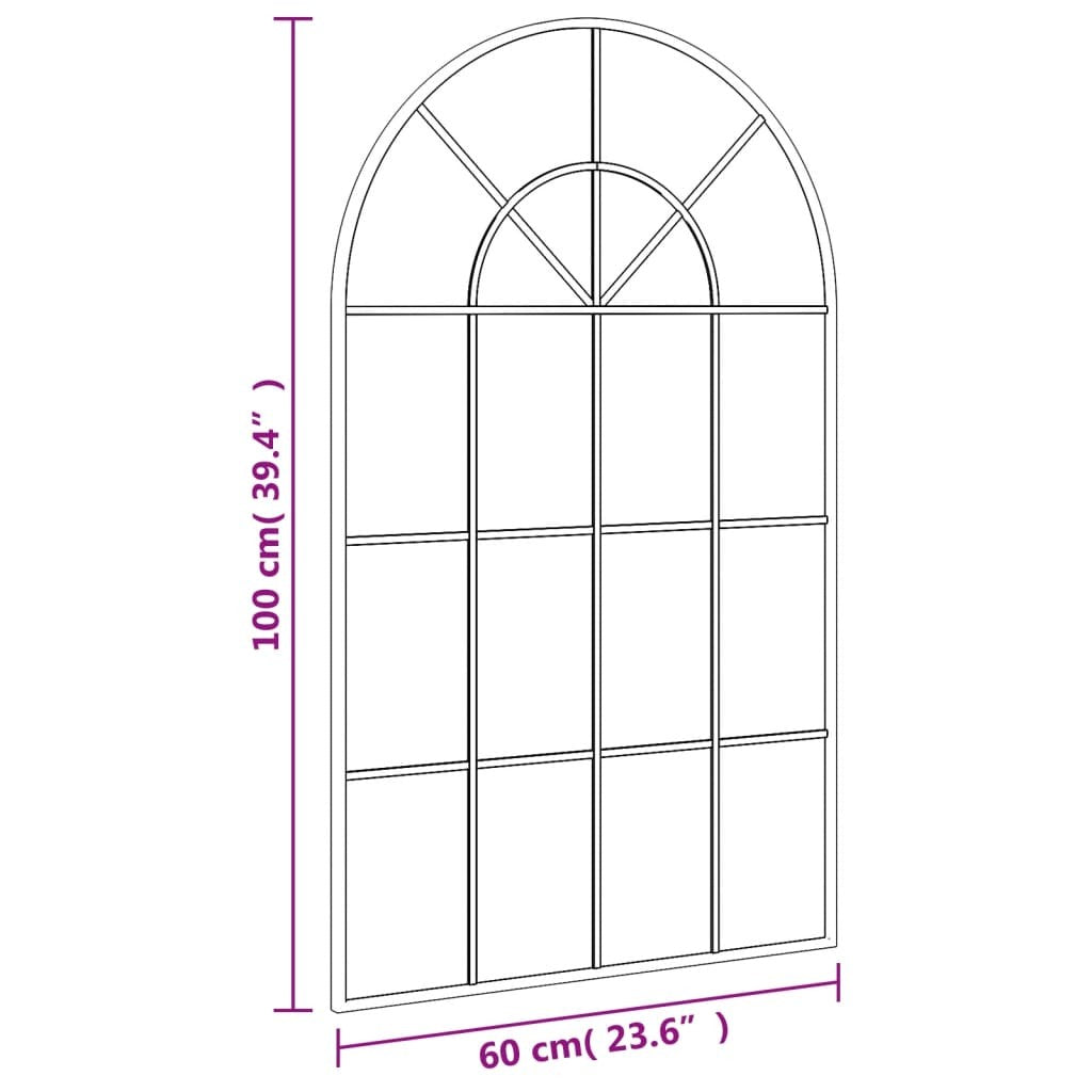 Wandspiegel / Fensterspiegel in schwarzem Metall 60 cm x 100 cm